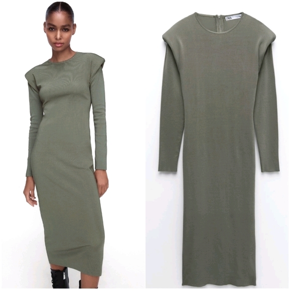 NWT ZARA WOMAN | Shoulder Pad Open Back Knit Dress - Picture 7 of 16